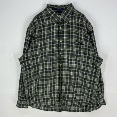 古着 ノーティカ NAUTICA 長袖シャツ ワンポイント ボタンダウン 胸ポケット ロングスリーブ L グリーン系 チェック メンズ