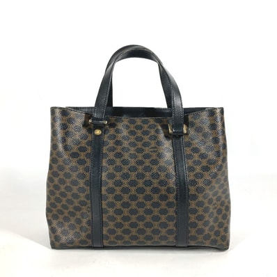 セリーヌ CELINE マカダム ロゴ ヴィンテージ カバン トートバッグ ハンドバッグ PVC/レザー ブラック