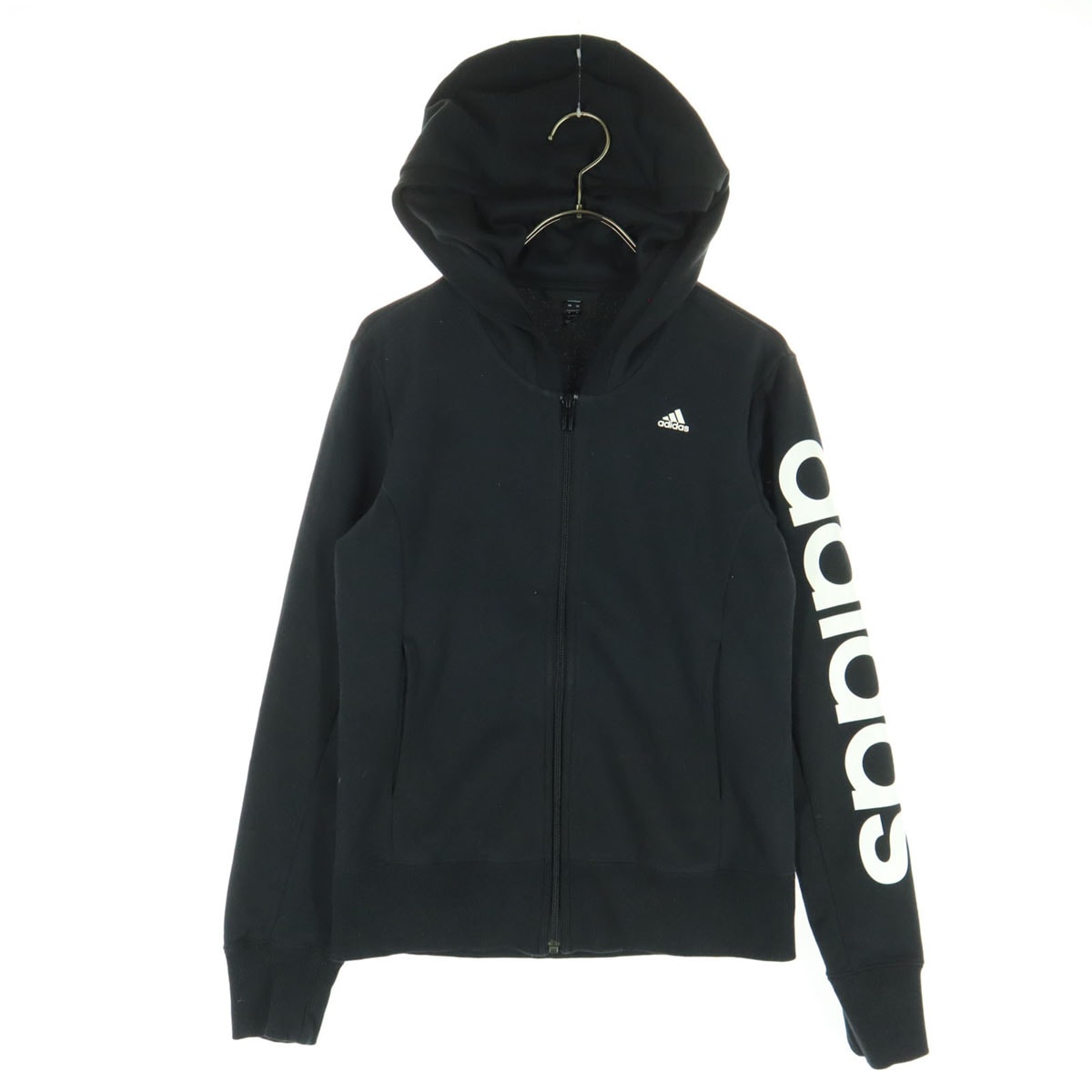 adidas アディダス ワンポイントロゴ 長袖 ジップパーカー L ブラック