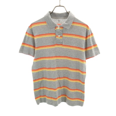 GAP ギャップ ボーダー柄 半袖 ポロシャツ S グレー