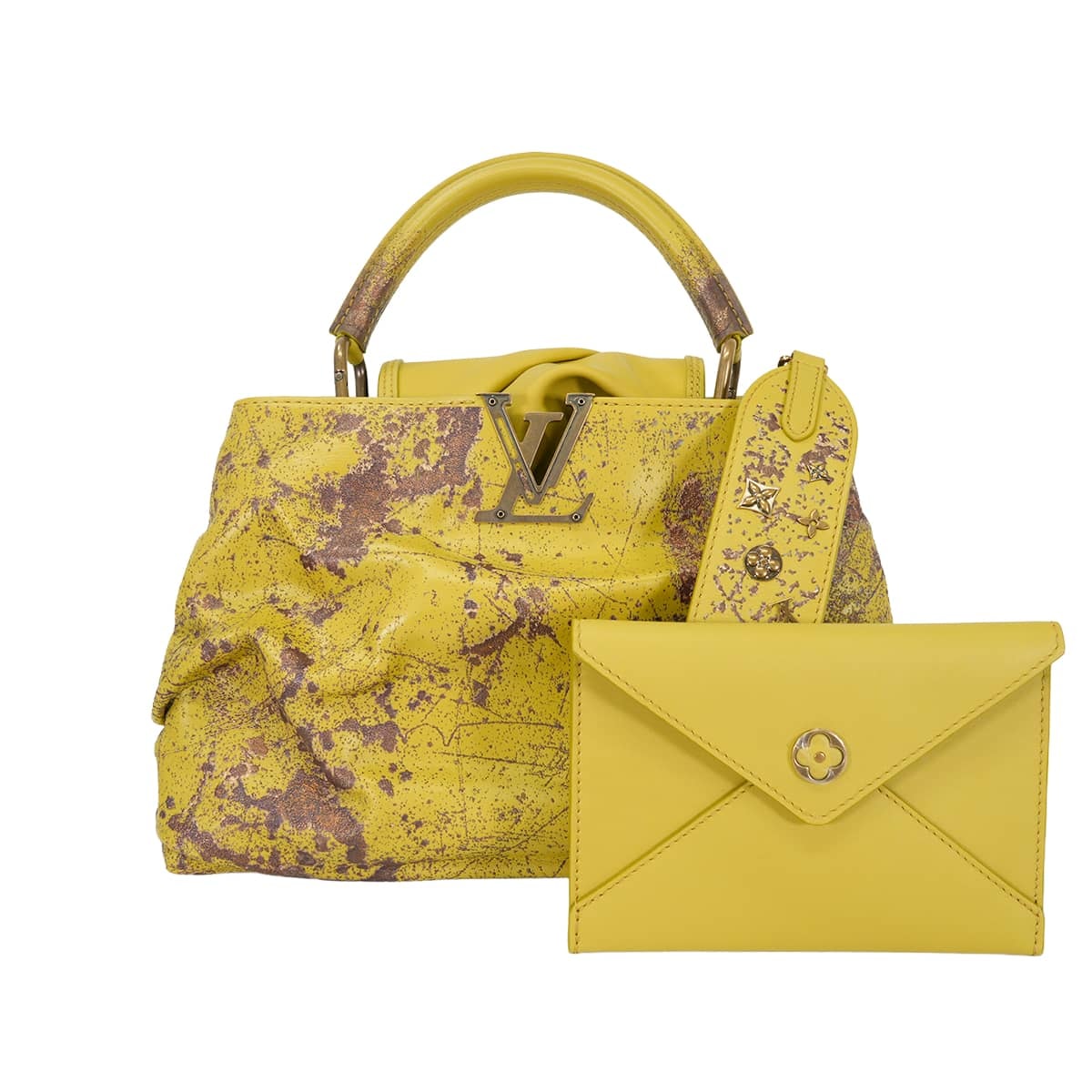 【渋谷並木橋店】LOUIS VUITTON ルイ・ヴィトン ハンドバッグ LV×KY ケネディヤンコ アーティーカプシーヌ MM マスタード/ブラウン/ライトグレー 牛革(レザー)/ラバー アンティークゴールド金具 M21338 新品未使用