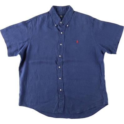 古着 ラルフローレン Ralph Lauren 半袖 リネン ボタンダウンシャツ メンズXL相当/eaa619179