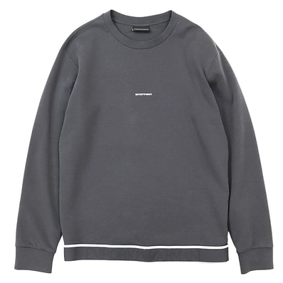 【SALE】Emporio Armani エンポリオ・アルマーニ スウェット サイズ M メンズ ロゴ クルーネック 長袖 ストレッチ トップス グレー 灰色 カンボジア製