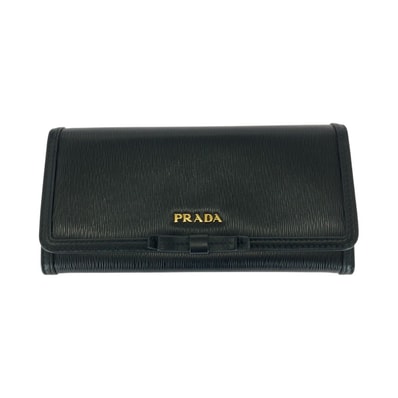 美品 PRADA プラダ ブラック 黒 ゴールド金具 レザー 長財布 ロングウォレット 506221 【中古】