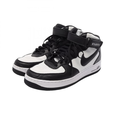 ステューシー STUSSY NIKE × STUSSY AIR FORCE 1 MID スニーカー 靴 レザー メンズ ホワイト系 / ブラック系 【中古】