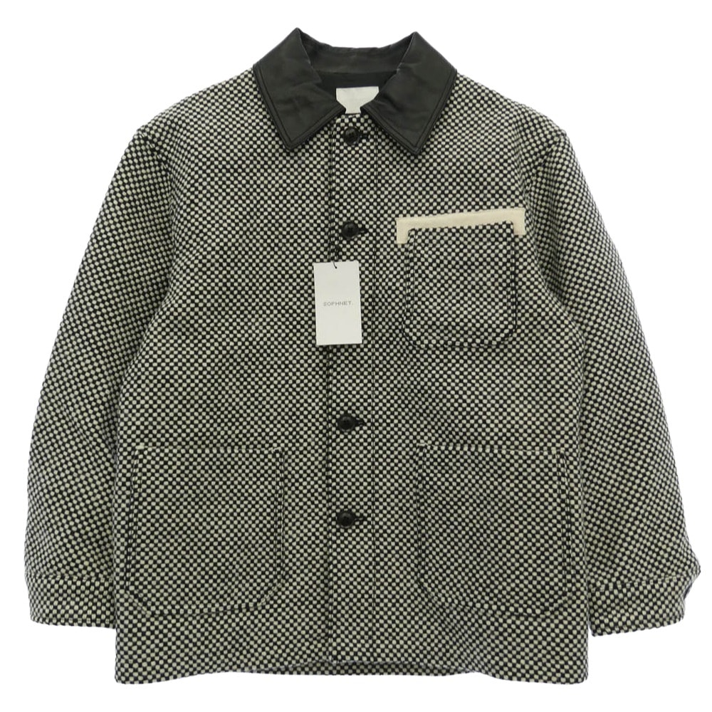 SOPHNET. ソフネット 25AW SPNT-252006 × Kvadrat LEATHER COLLAR COVERALL Sisu クヴァドラ 襟レザー カバーオール ウール ジャケット ブラック系 ホワイト系 1【新古品】【未使用】【中古】