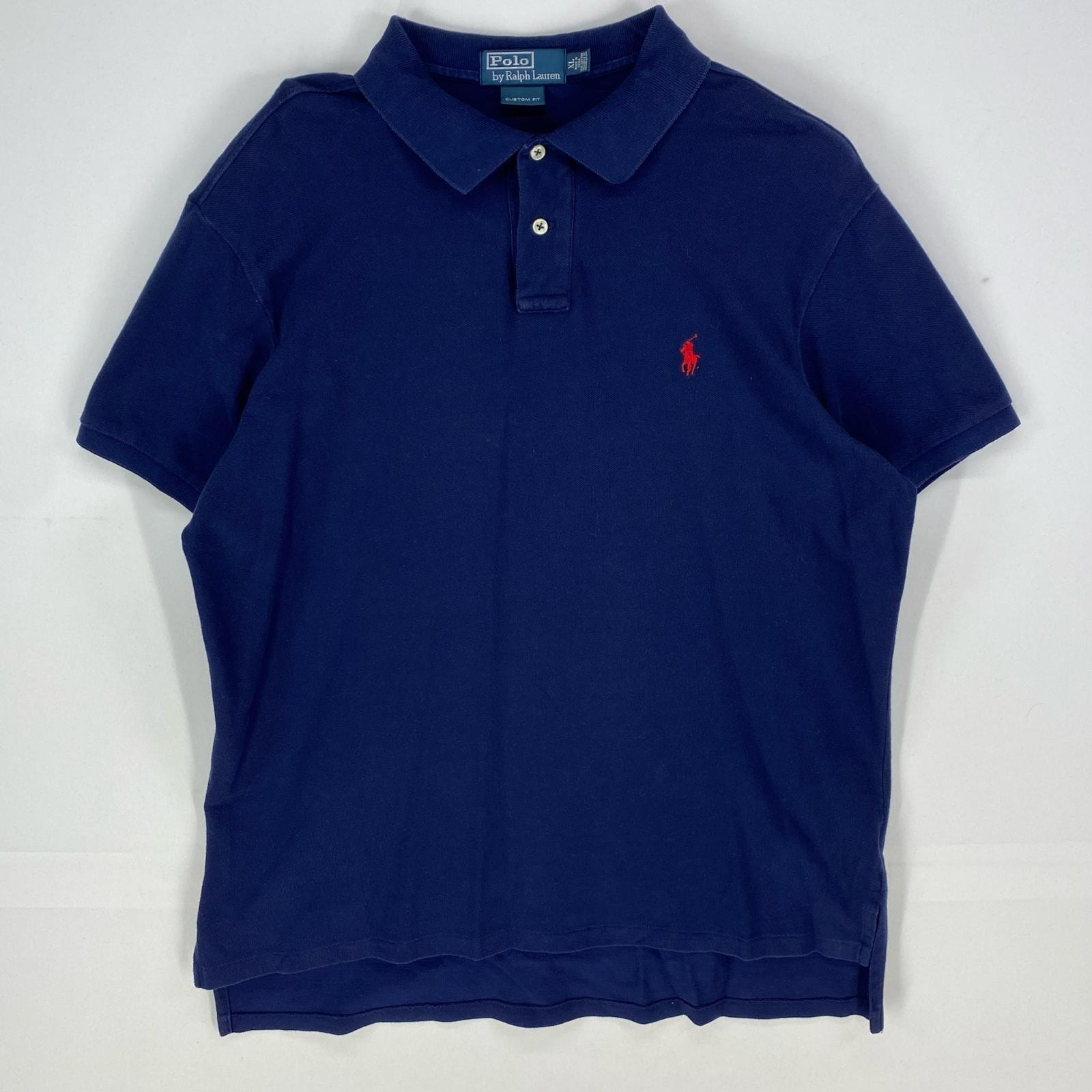 古着 ポロバイラルフローレン Polo by Ralph Lauren 鹿の子 半袖シャツ ワンポイント ポニー ポロシャツ XL ネイビー系 メンズ