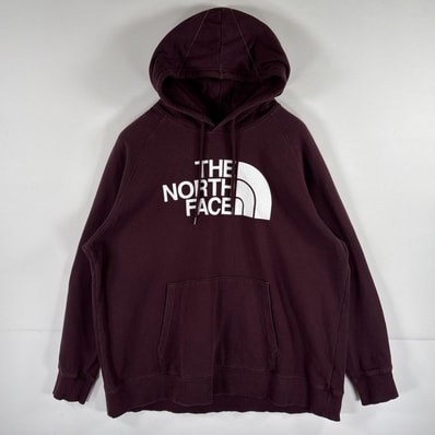古着 ザ・ノースフェイス THE NORTH FACE パーカー スウェット ビッグロゴプリント フーディ アウトドア 14041 ワインレッド系 レディース