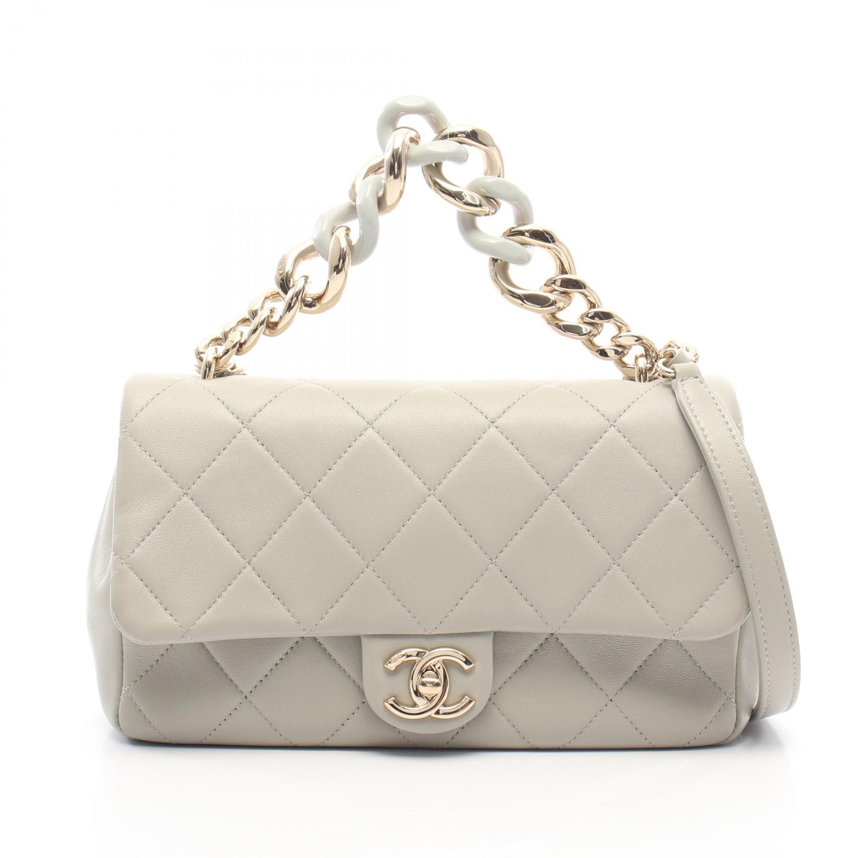 シャネル CHANEL ラージ フラップ バッグ マトラッセ コンビ金具 2WAY ショルダーバッグ バッグ ラムスキン(羊革) レディース グレー系 【中古】