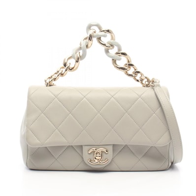 シャネル CHANEL ラージ フラップ バッグ マトラッセ コンビ金具 2WAY ショルダーバッグ バッグ ラムスキン(羊革) レディース グレー系 【中古】