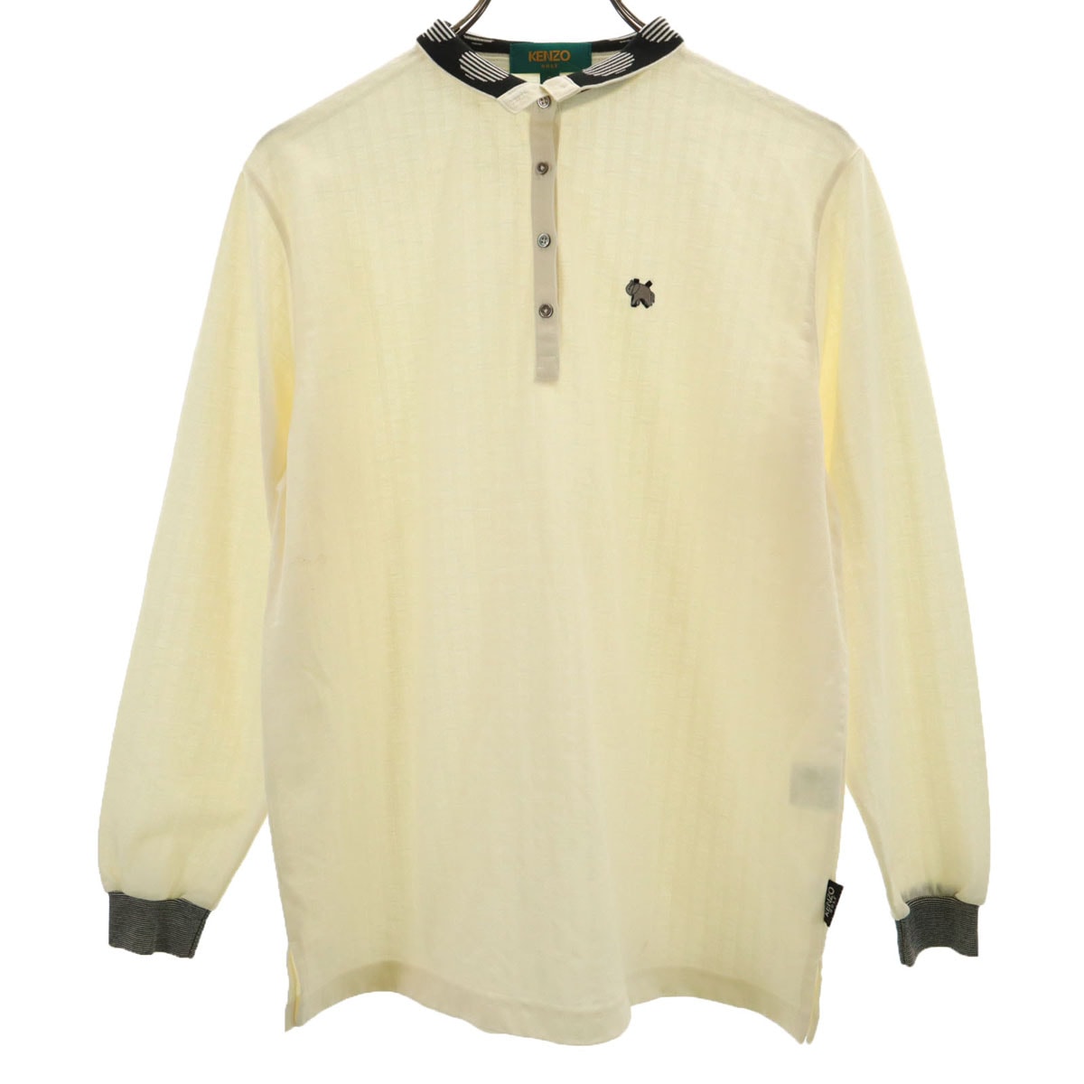 KENZO GOLF ケンゾーゴルフ 90s 日本製 オールド ストライプ 長袖 ポロシャツ 2 クリーム系 鹿の子