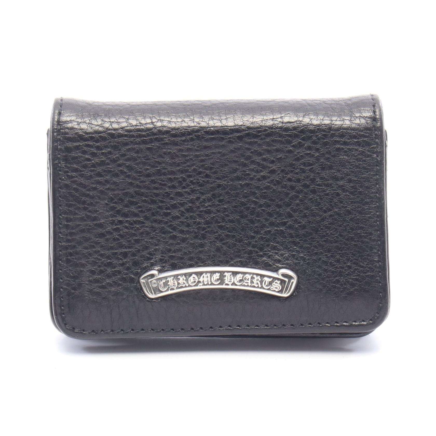 クロムハーツ CHROME HEARTS スクロールラベル 3ポケット カードケース アクセサリー レザー メンズ ブラック系 【中古】