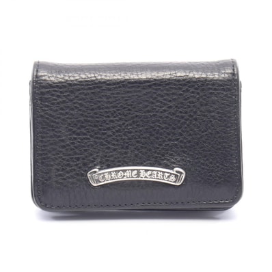 クロムハーツ CHROME HEARTS スクロールラベル 3ポケット カードケース アクセサリー レザー メンズ ブラック系 【中古】