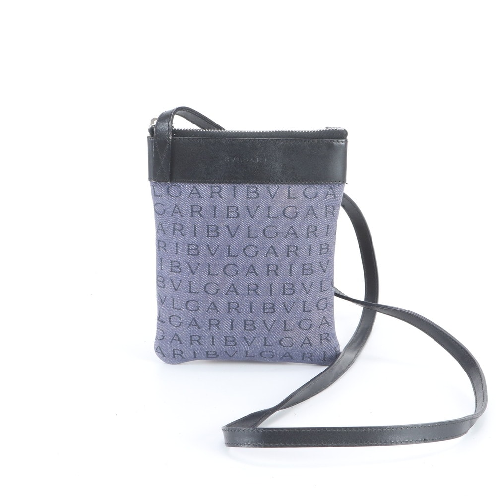 ■美品 ブルガリ ロゴマニアショルダーバッグ レザー×キャンバス
