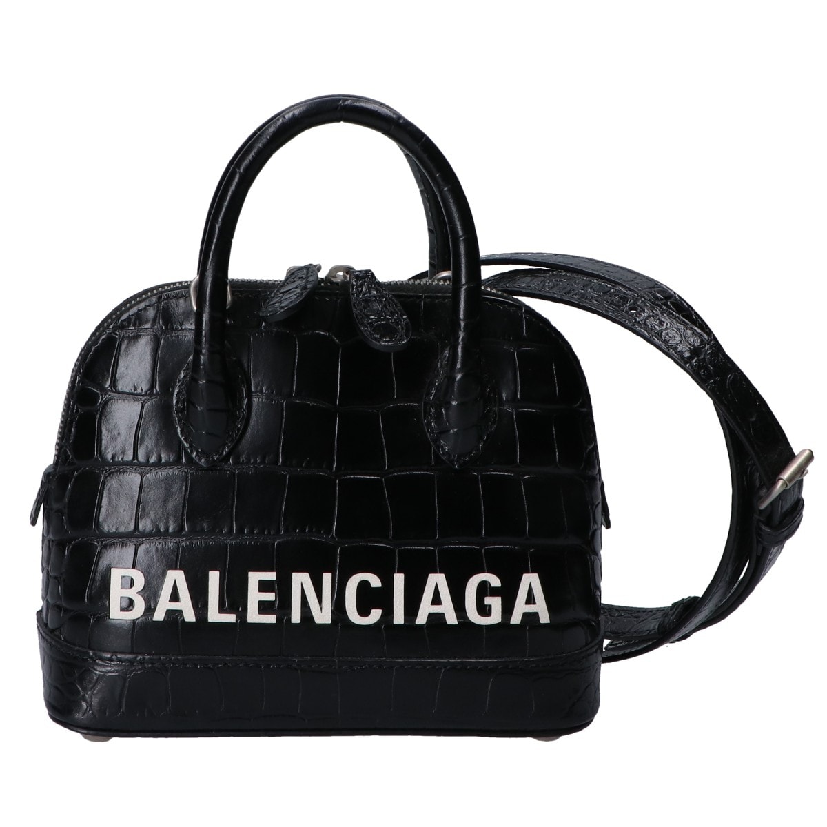 バレンシアガ ブラック 550646 ヴィルXXS クロコ型押し 2WAYバッグ XS -