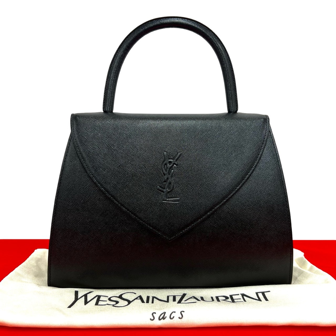 YVES SAINT LAURENT イヴ・サンローラン YSL ロゴ レザー ハンドバッグ ブラック
02513