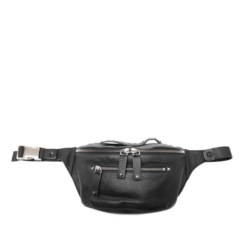 ヴァレンチノ ロックスタッズ ボディバッグ ウエストバッグ ブラック レザー レディース Valentino 【中古】