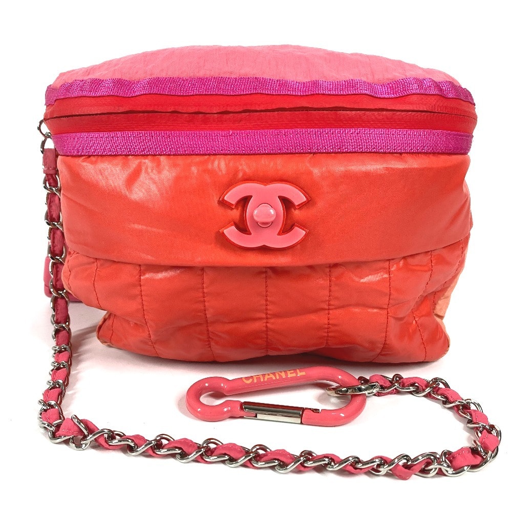 シャネル CHANEL CC ココマーク ロゴ バイカラー  AS0431  チェーン カラビナ付き カバン ベルトバッグ ウエストバッグ ウエストポーチ ボディバッグ ナイロン ピンク