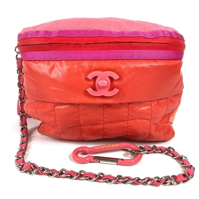 シャネル CHANEL CC ココマーク ロゴ バイカラー AS0431 チェーン カラビナ付き カバン ベルトバッグ ウエストバッグ ウエストポーチ ボディバッグ ナイロン ピンク
