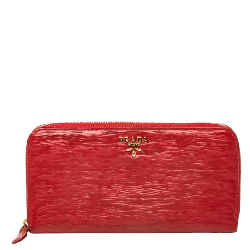 プラダ ヴィッテロ ムーブ ラウンドファスナー 長財布 ウォレット 1ML506 レッド レザー レディース PRADA 中古