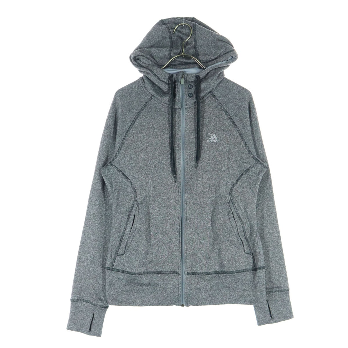 adidas アディダス 裏起毛 ワンポイントロゴ 長袖 ジップパーカー L グレー