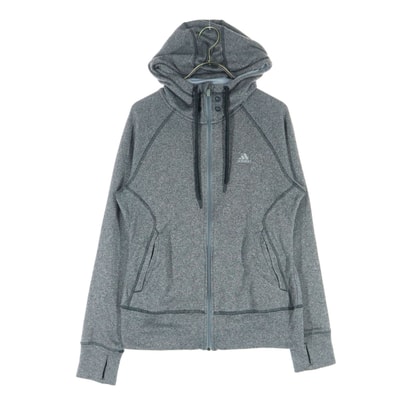 adidas アディダス 裏起毛 ワンポイントロゴ 長袖 ジップパーカー L グレー