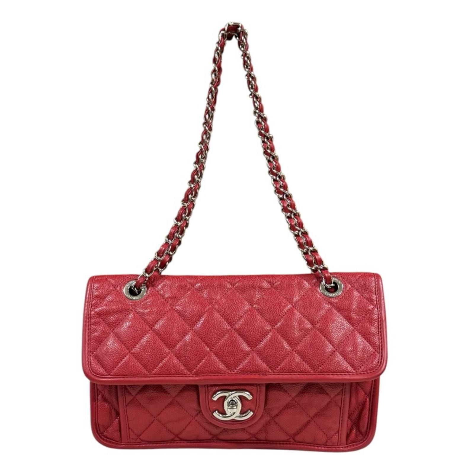 シャネル フレンチリビエラ マトラッセ ショルダーバッグ レザー レッド レディース CHANEL 中古