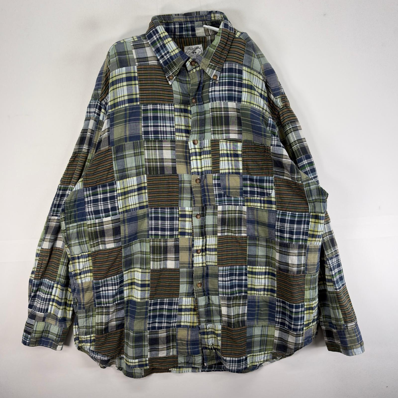 古着 ブルックスブラザーズ Brooks Brothers 長袖シャツ ボタンダウン パッチワーク L グリーン系 チェック メンズ