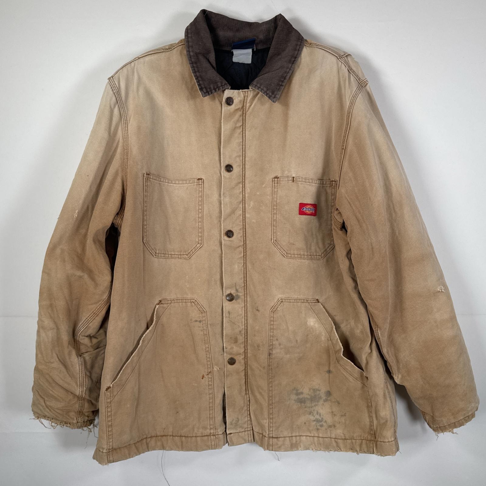 古着 ディッキーズ Dickies ダック ワークジャケット カバーオール キルティングライナー XL  ベージュ メンズ