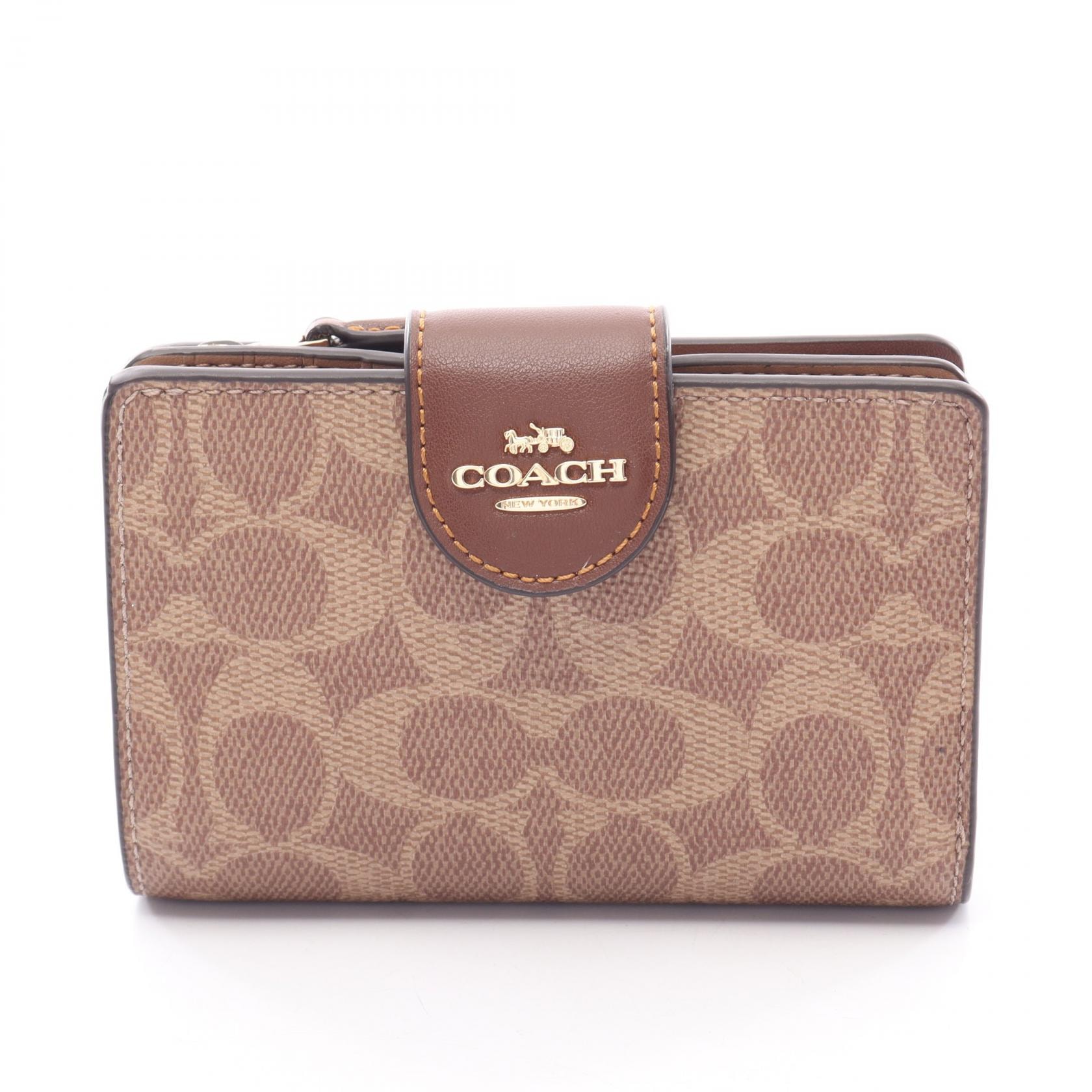 コーチ COACH ミディアムコーナー ジップ ウォレット シグネチャー 二つ折り財布 財布 レザー PVC レディース ブラウン系 CW786 【中古】