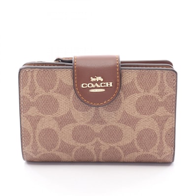 コーチ COACH ミディアムコーナー ジップ ウォレット シグネチャー 二つ折り財布 財布 レザー PVC レディース ブラウン系 CW786 【中古】