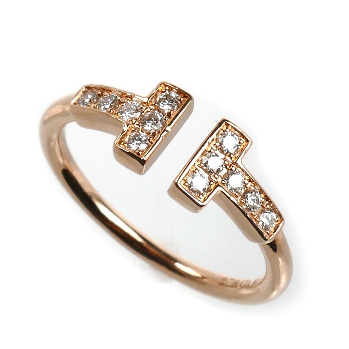 TIFFANY&Co. ティファニー K18PG ピンクゴールド Tワイヤー リング・指輪 60147322 ダイヤモンド 9号 2.6g レディース【中古】【美品】
