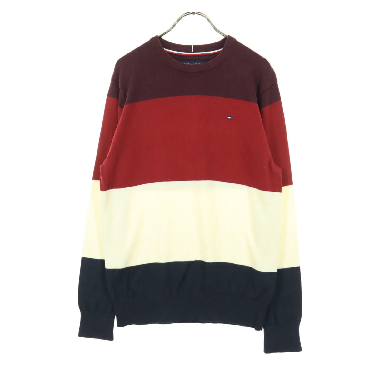 TOMMY HILFIGER トミーヒルフィガー ボーダー 長袖 クルーネック コットン ニット S レッド