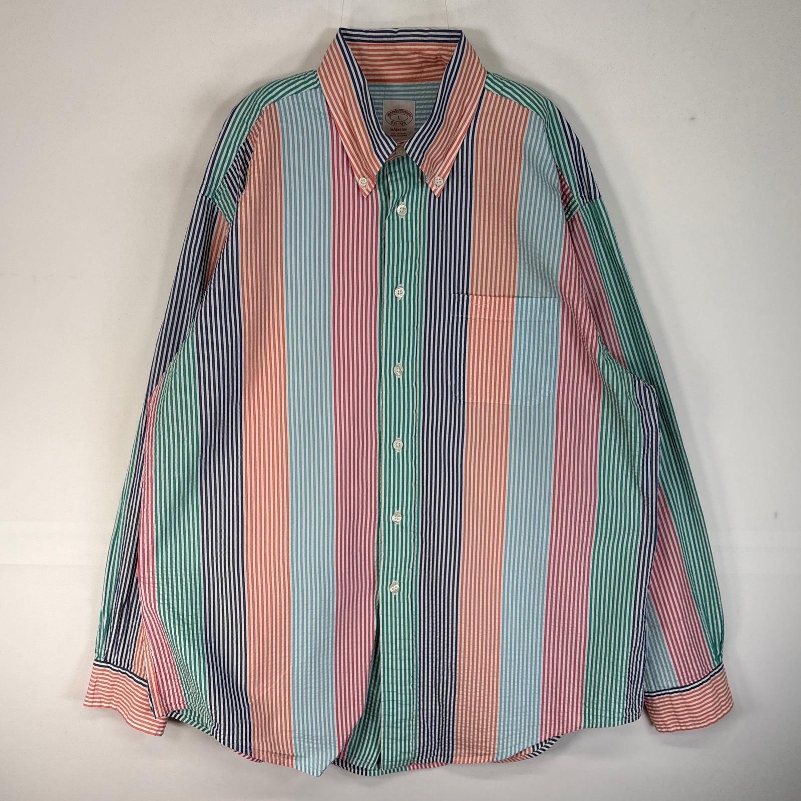 古着 ブルックスブラザーズ Brooks Brothers シアサッカー 長袖シャツ MADISON ボタンダウン 胸ポケ L マルチカラー ストライプ メンズ