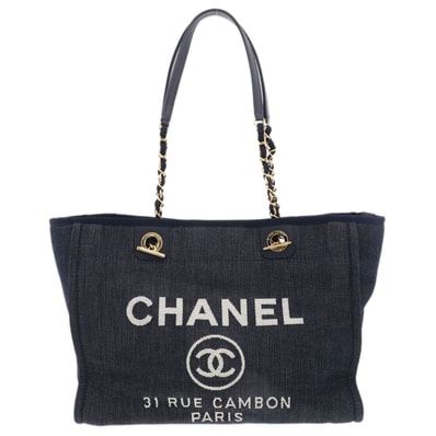 CHANEL シャネル ドーヴィル MM デニム チェーントートバッグ トートバッグ A67001 デニム ネイビー ゴールド金具 レディース【中古】