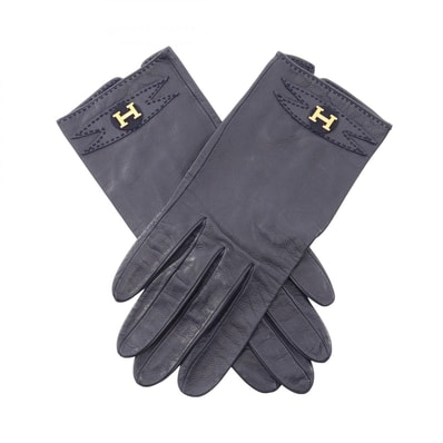 エルメス HERMES Hロゴ 手袋 衣料品 レザー レディース ネイビー系 【中古】