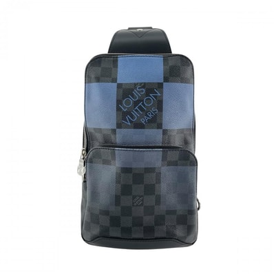 LOUIS VUITTON ルイヴィトン ボディバッグ ジャイアントダミエ アヴェニュースリング 斜め掛け N40404 ダミエグラフィットキャンバス ブルー 青 ブラック 黒 シルバー金具 メンズ【中古品】