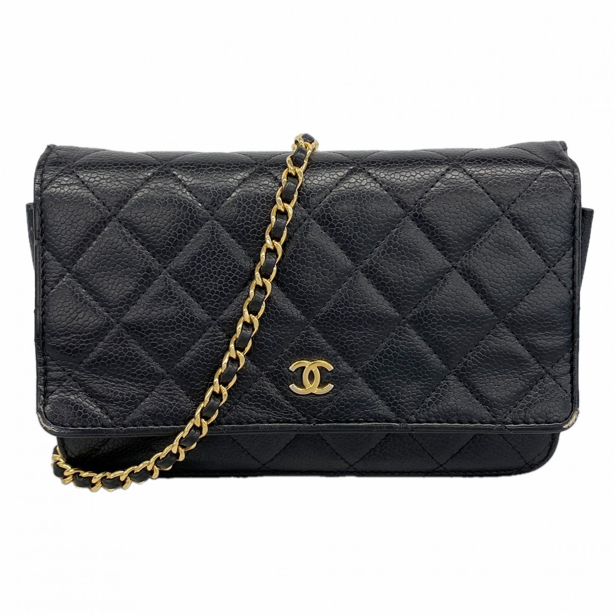 【6de5666-k】シャネル ショルダーバッグ マトラッセ チェーンショルダー キャビアスキン ブラック ゴールド金具【中古】レディース