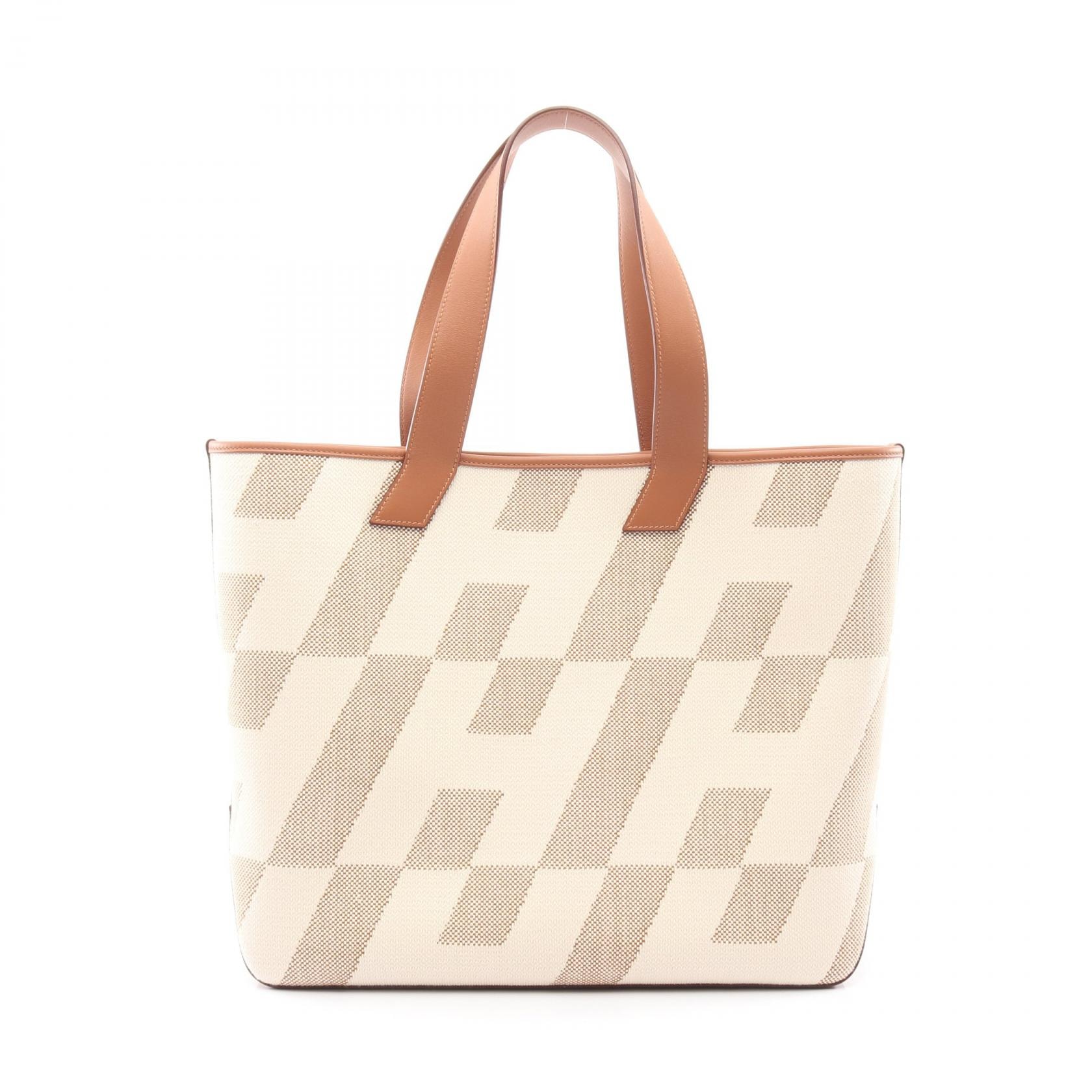 エルメス HERMES HアンビエGM トートバッグ バッグ キャンバス レザー トワルアッシュ / ヴォースイフト トワルアッシュ ナチュラル Z刻印(2021年製造) レディース ベージュ系 / ブラウン系 【中古】
