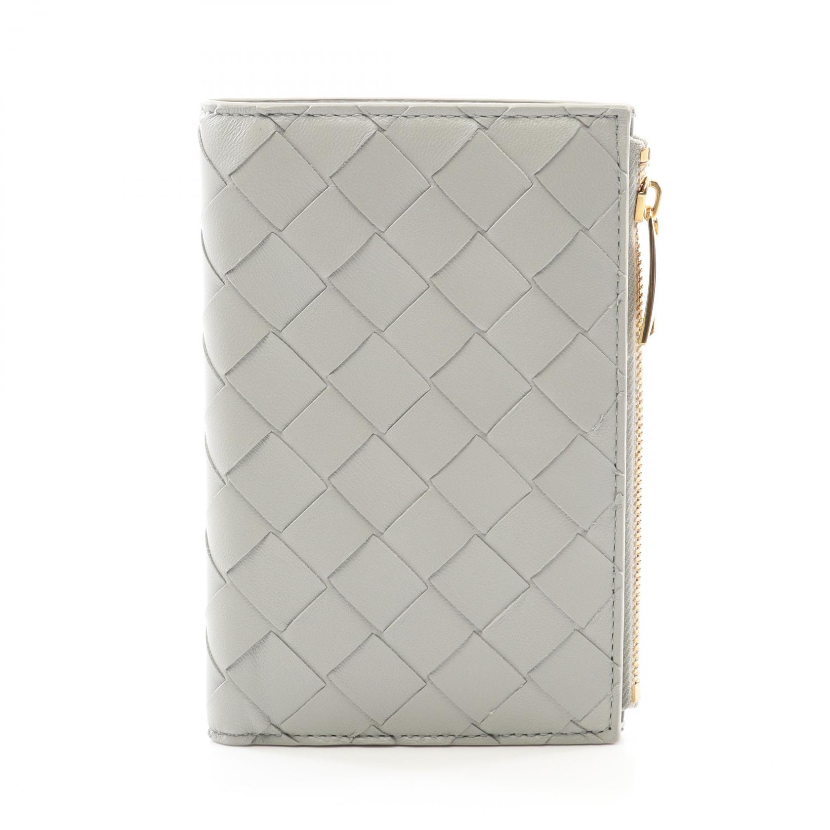 ボッテガヴェネタ BOTTEGA VENETA イントレチャート 二つ折り財布 財布 ラムスキン(羊革) レディース グレー系 749940VCPP21556 【新品】