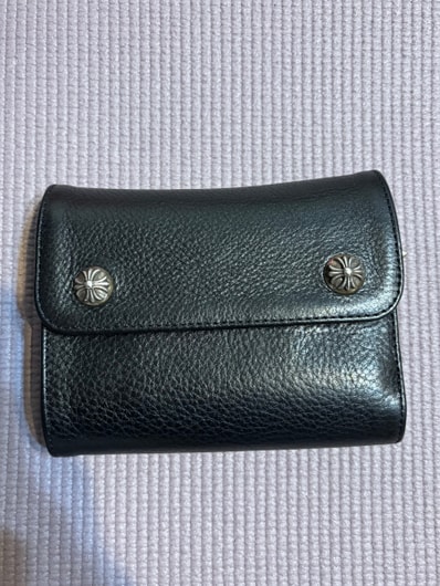 Chrome Hearts Wave Mini Cross Ball Button Leather Wallet "Black/Silver"