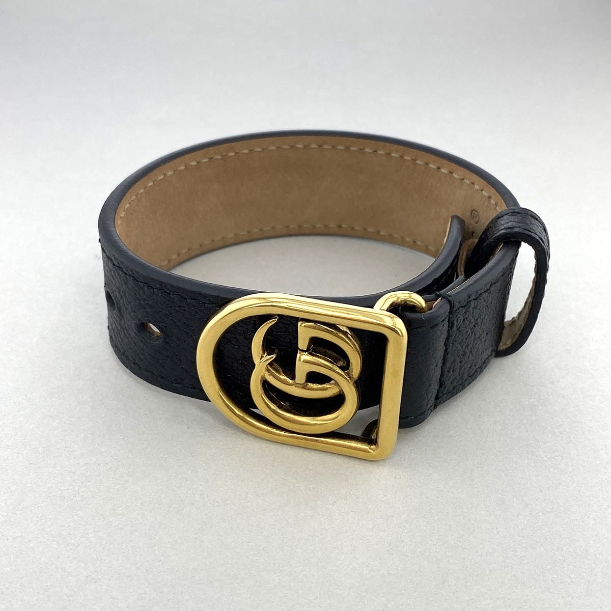 GUCCI グッチ GGロゴ レザーバングル バングル L レザー ブラック  レディース【中古】
