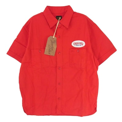 TENDERLOIN テンダーロイン 半袖シャツ T-G.S SHT S/S ロゴワッペン付き ヘリンボーン 半袖 ワークシャツ レッド系 M【中古】