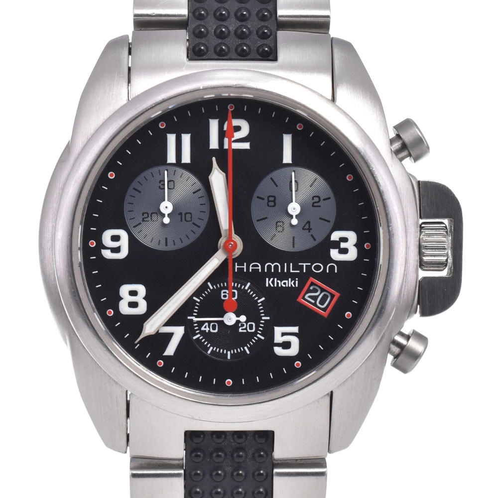 ハミルトン HAMILTON 6303 カーキ クロノグラフ ブラック クォーツ ユニセックス 良品 腕時計 E#149401