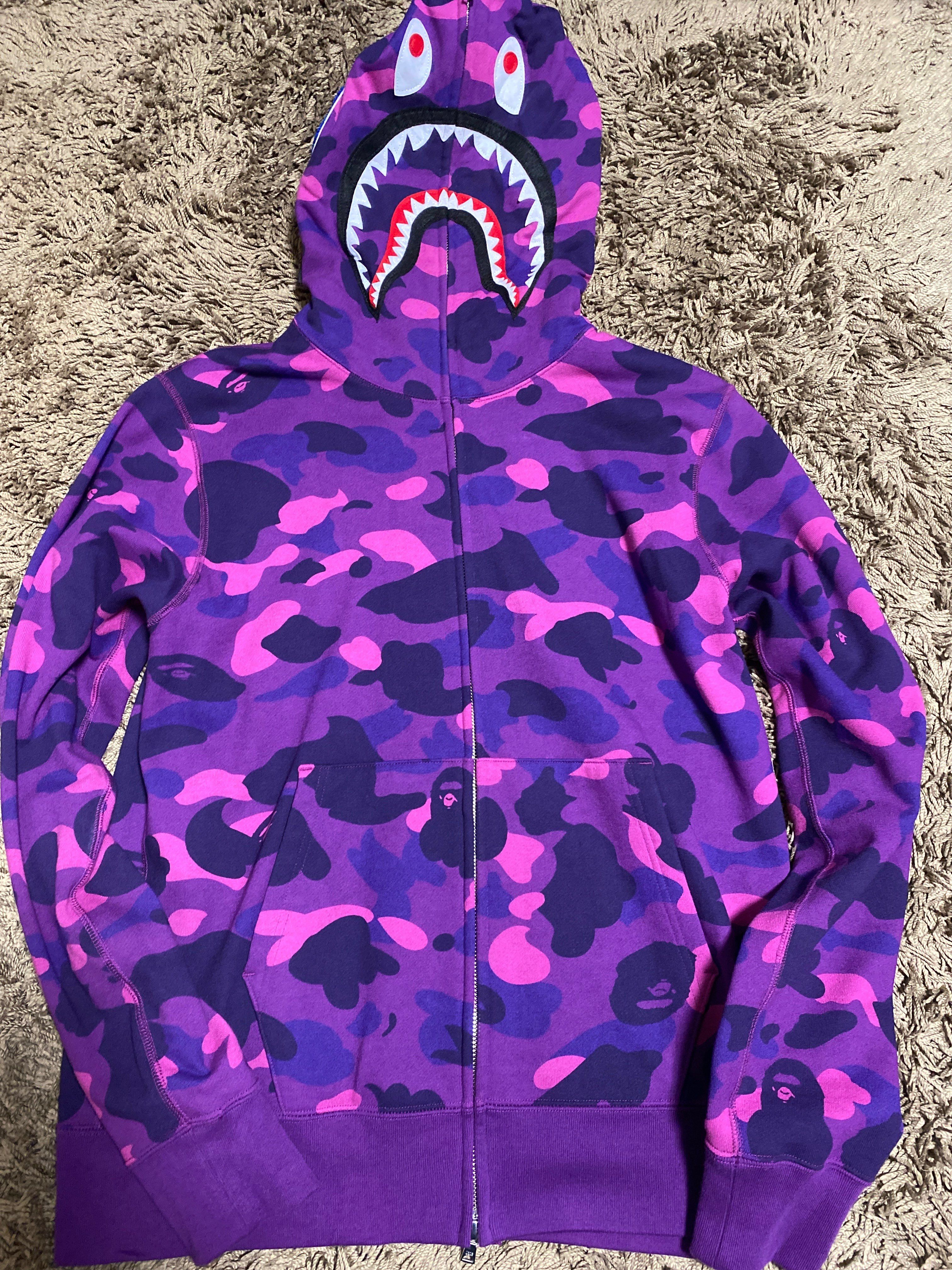 A BATHING APE Color Camo Detachable Shark Full Zip Hoodie "Purple"
