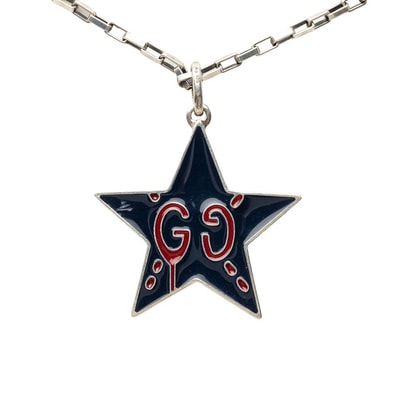 グッチ GG ゴースト スター チェーン ネックレス ペンダント 459367 ブラック シルバー SV925 シルバー レディース GUCCI 中古