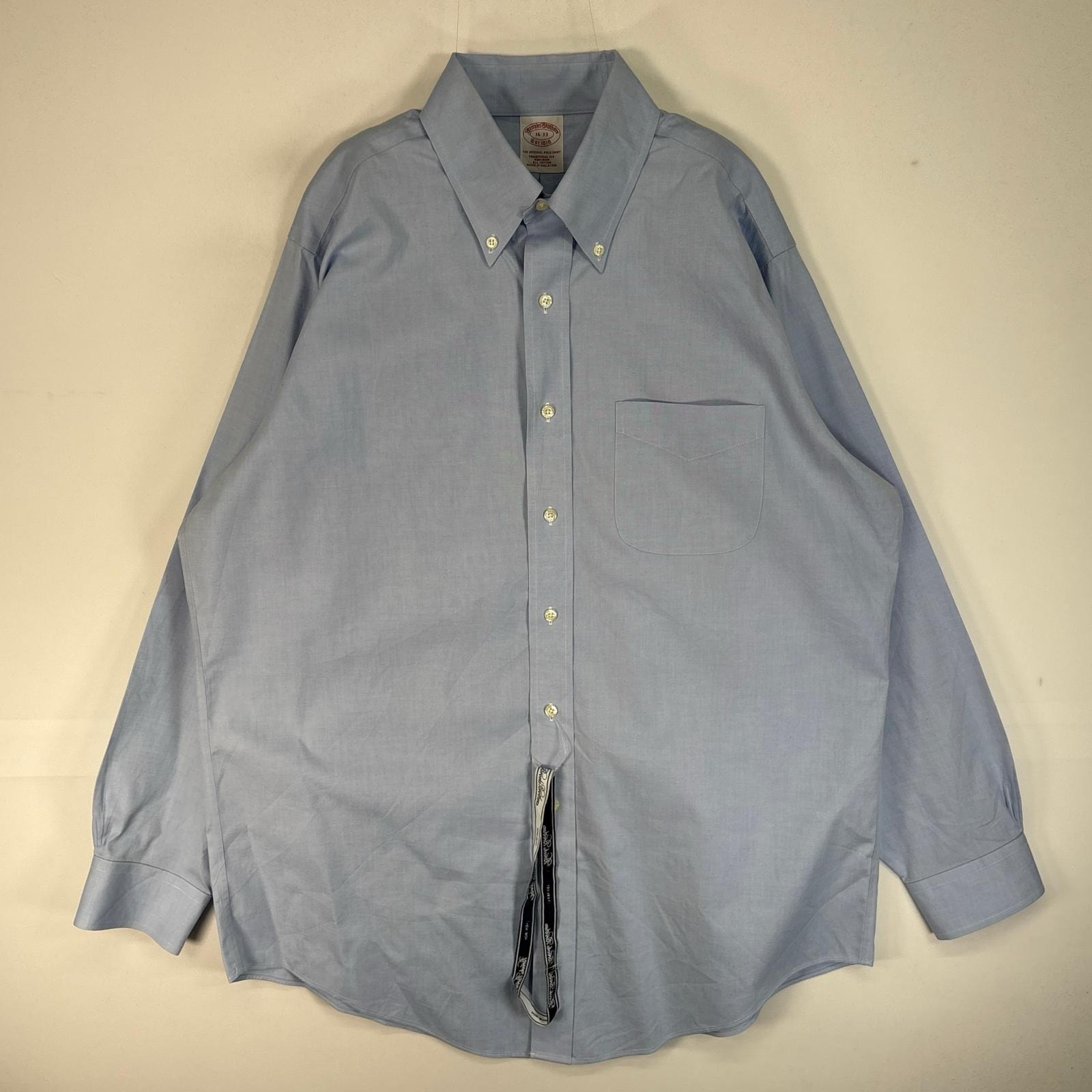 古着 ブルックスブラザーズ Brooks Brothers 長袖シャツ 胸ポケ ボタンダウン TRADITIONAL FIT L ブルー系 無地 メンズ