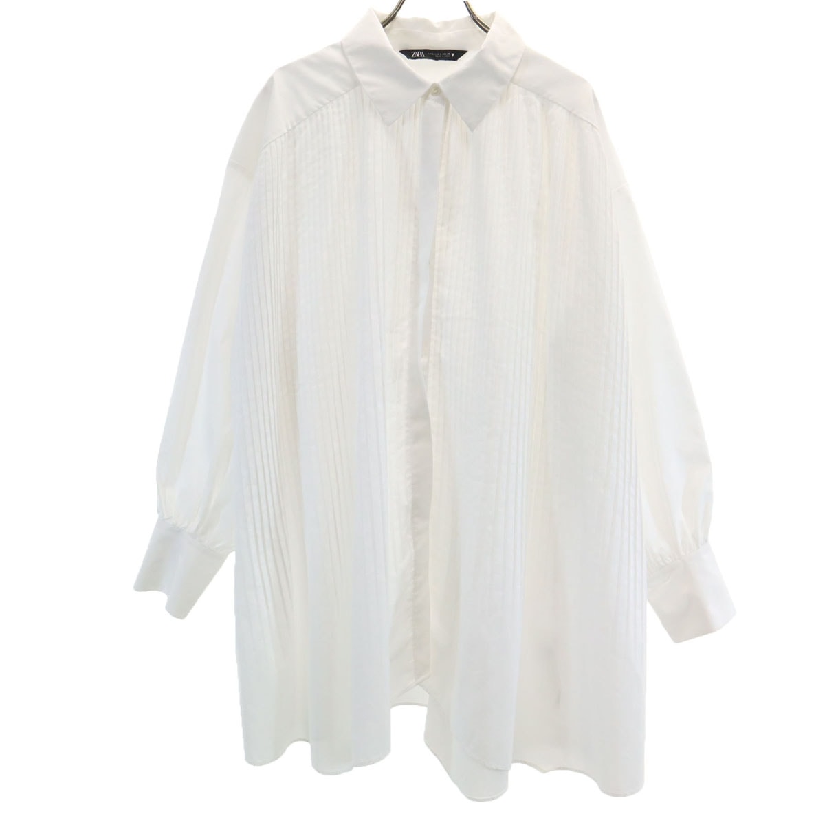 ZARA ザラ 長袖 プリーツ ロング シャツ L ホワイト