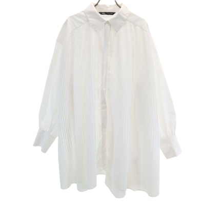 ZARA ザラ 長袖 プリーツ ロング シャツ L ホワイト