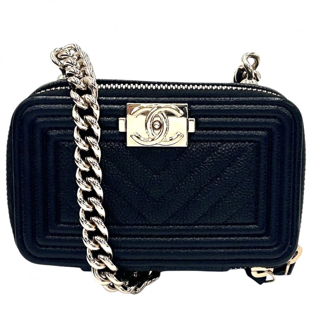 CHANEL シャネル ショルダーバッグ ボーイシャネル ショルダーコインパース ミニチェーンショルダーバッグ 肩掛け 斜め掛け ショルダーポーチ ココマーク ココ 鞄 かばん  キャビアスキン   ブラック 黒 ゴールド金具 レディース【中古品】